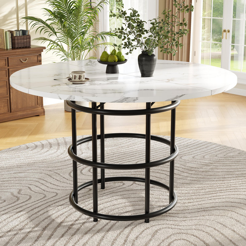 Round Metal Base Dining Table, Black