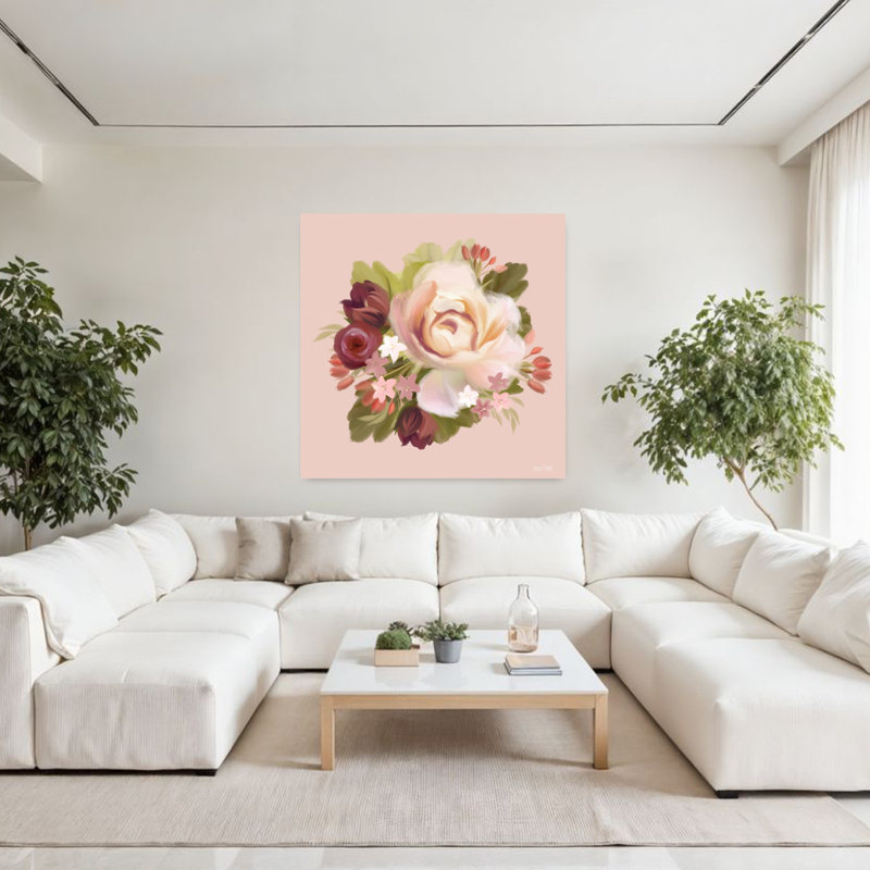 Art floral contemporain Blush Blossoms, H 48 po x l 48 po