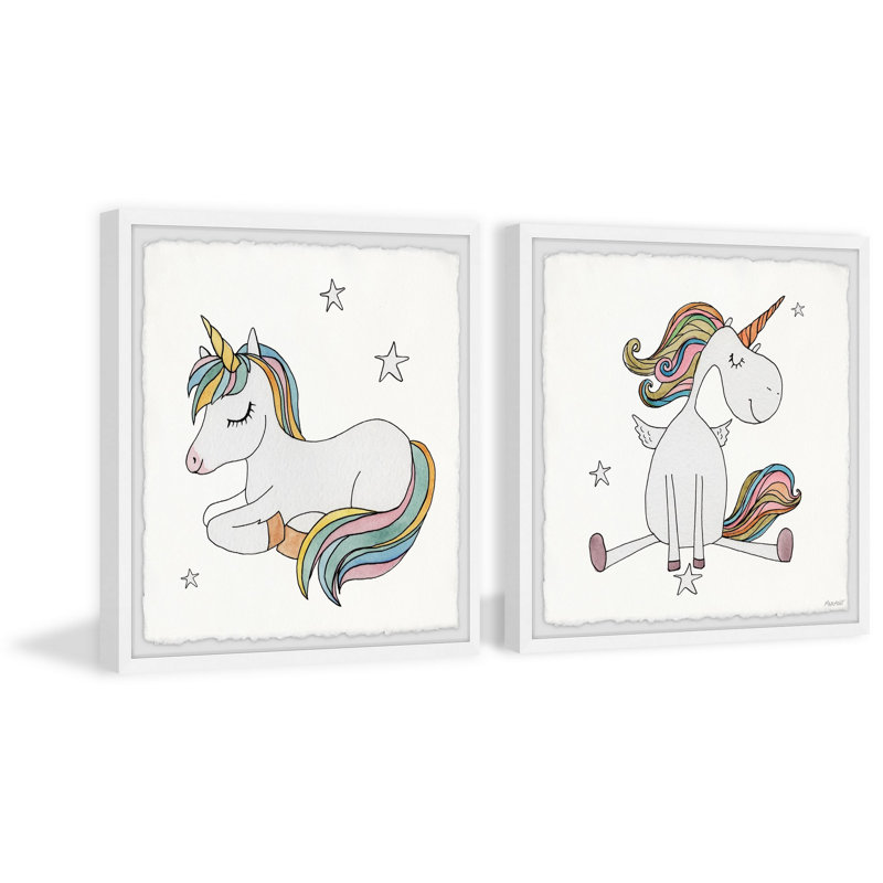 «Leamon Unicorn Cutie», ensemble de 2 reproductions encadrées, H 32 po x l 32 po x P 1,5 po