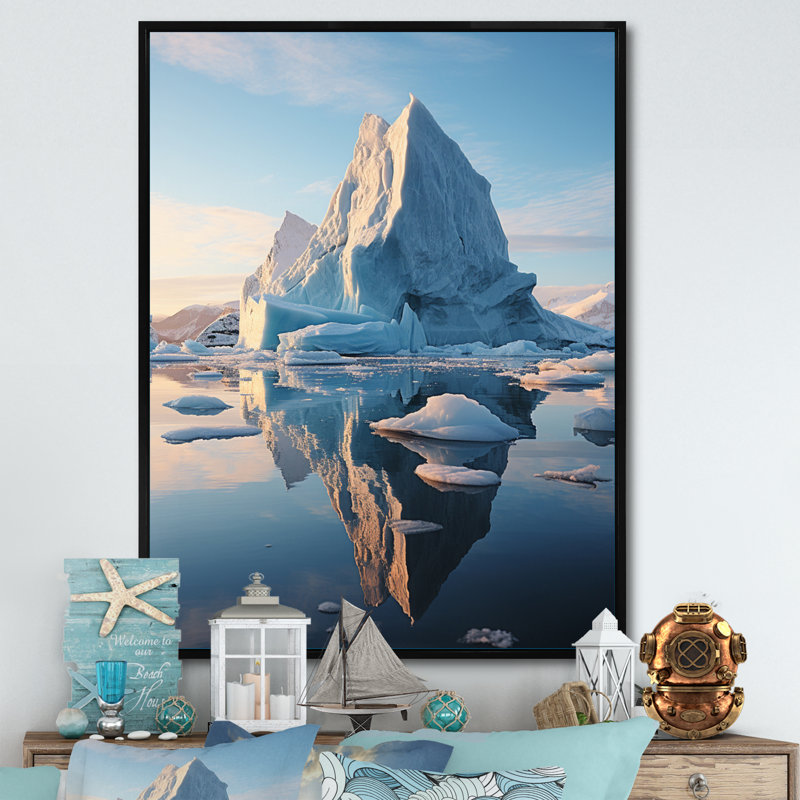 Teal Iceberg Majestic Frost - reproduction sur toile, H 20 po x l 12 po x P 1 po, Cadre flottant noir