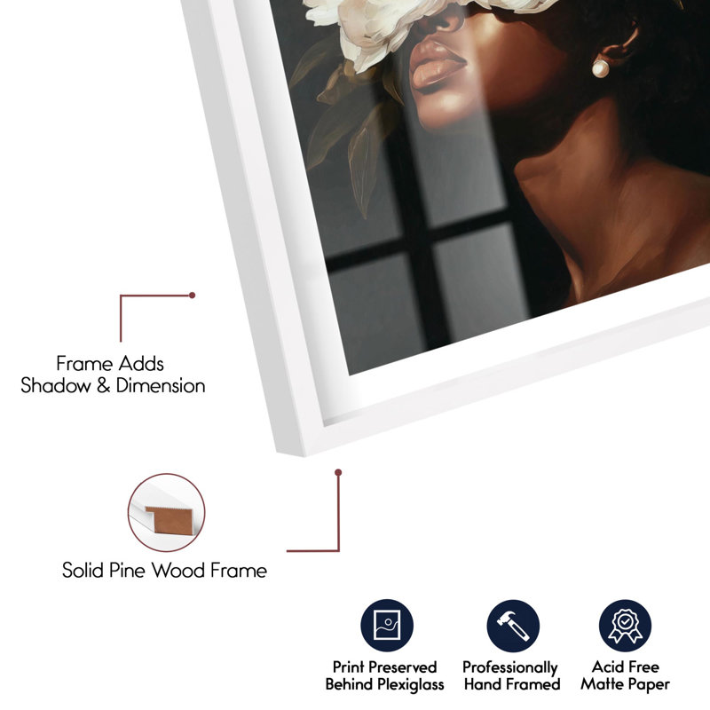 «Peony Crown Shadowbox Print Retro Glam Decor» par Notoriart, cadre blanc, 10 x 15, H 16 po x l 11 po, Cadre blanc