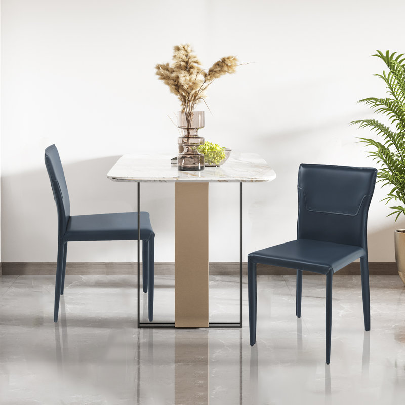 Chaise rembourrée en cuir Angelicia, Bleu