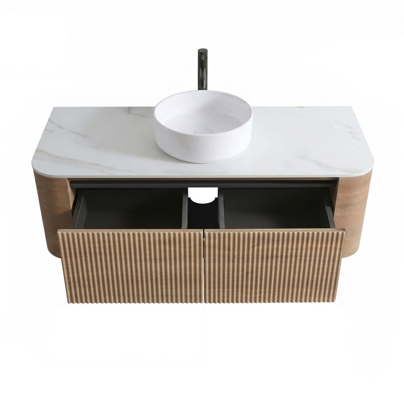 Meuble-lavabo inspiré de la nature avec design incurvé et rangement à fermeture en douceur, Honey Oak