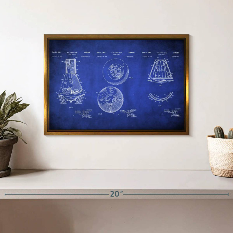 Space Capsule - bleu verni, Cadre flottant doré, 13 po x 9 po