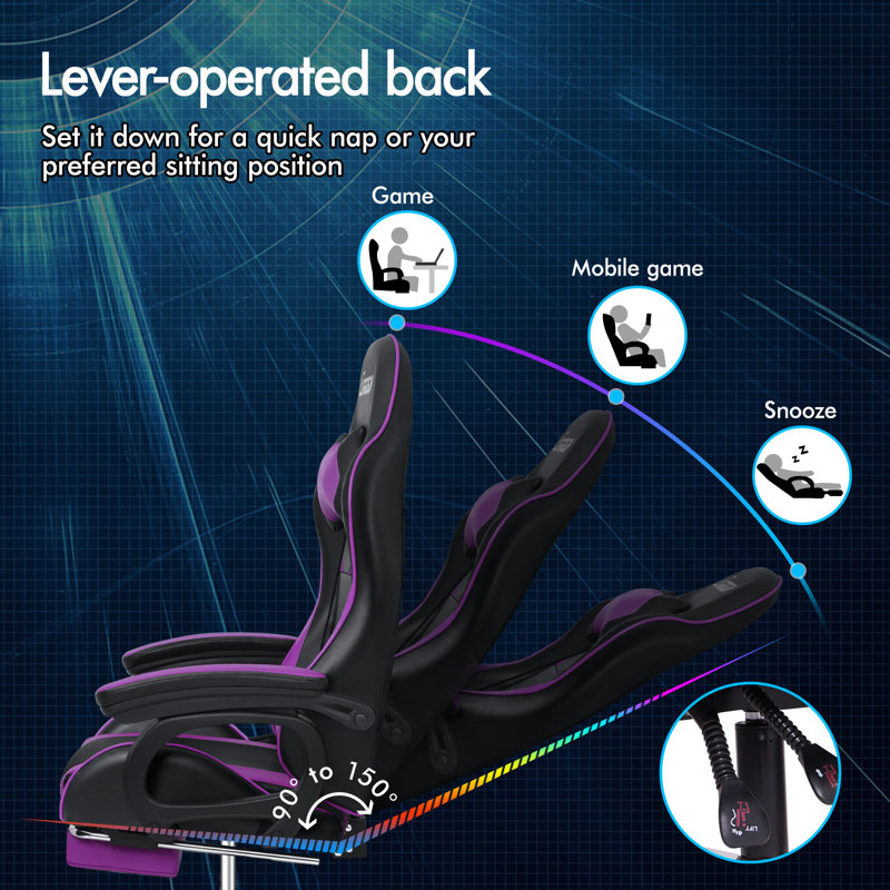 Metro Lane Gaming Chair with Headrest, Purple/Black