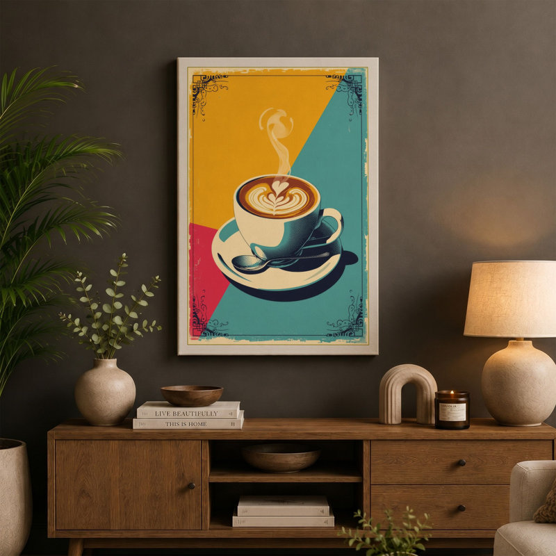 Coffee and Ideas Retro - Wrapped Canvas, Ochre Border, 30x20 - 76.2 x 50.8 cm
