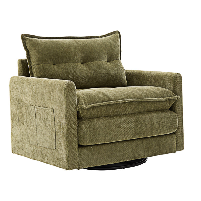 Swivel Barrel Chair Single Sofa, Olive Green