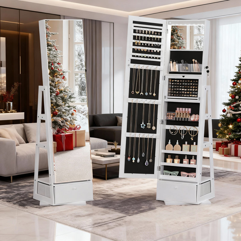 Armoire à miroir blanche avec 1 porte et 1 tiroir en tissu et 3 tablettes