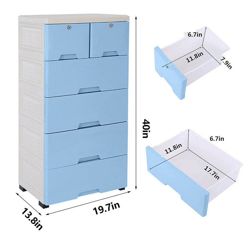 6 Drawer Storage Drawer, Blue