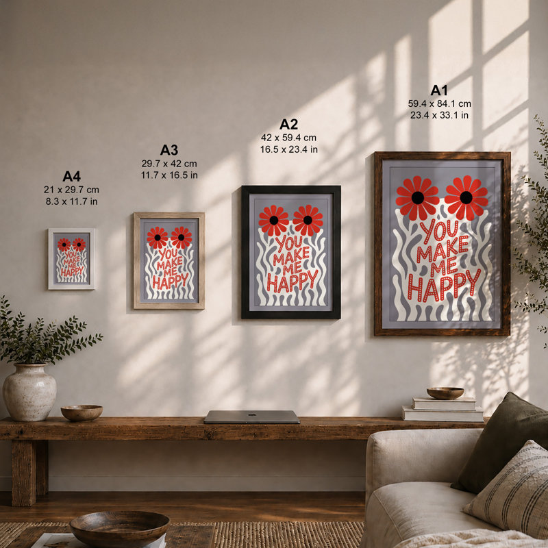 You Make Me Happy Modern - Print, Unframed, A3 - 42.0 x 29.7 cm
