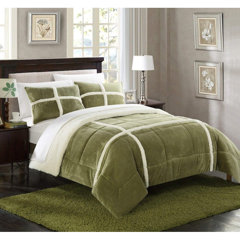 3 Piece Plain Weave Comforter Bedding Set, Green