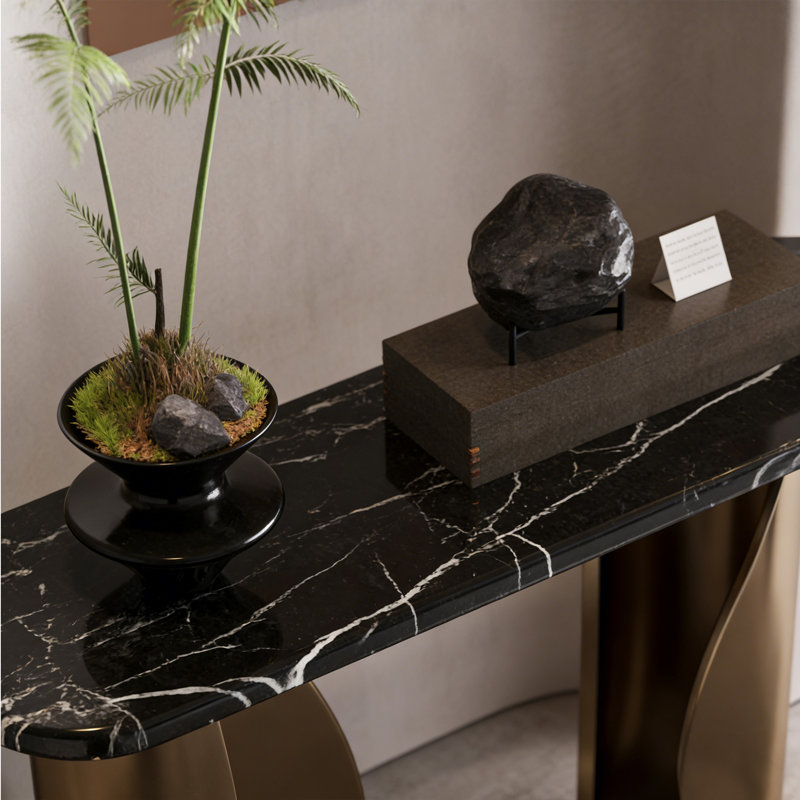 Console en pierre frittée de style italien, H 33,4 po x l 62,9 po x P 13,7 po