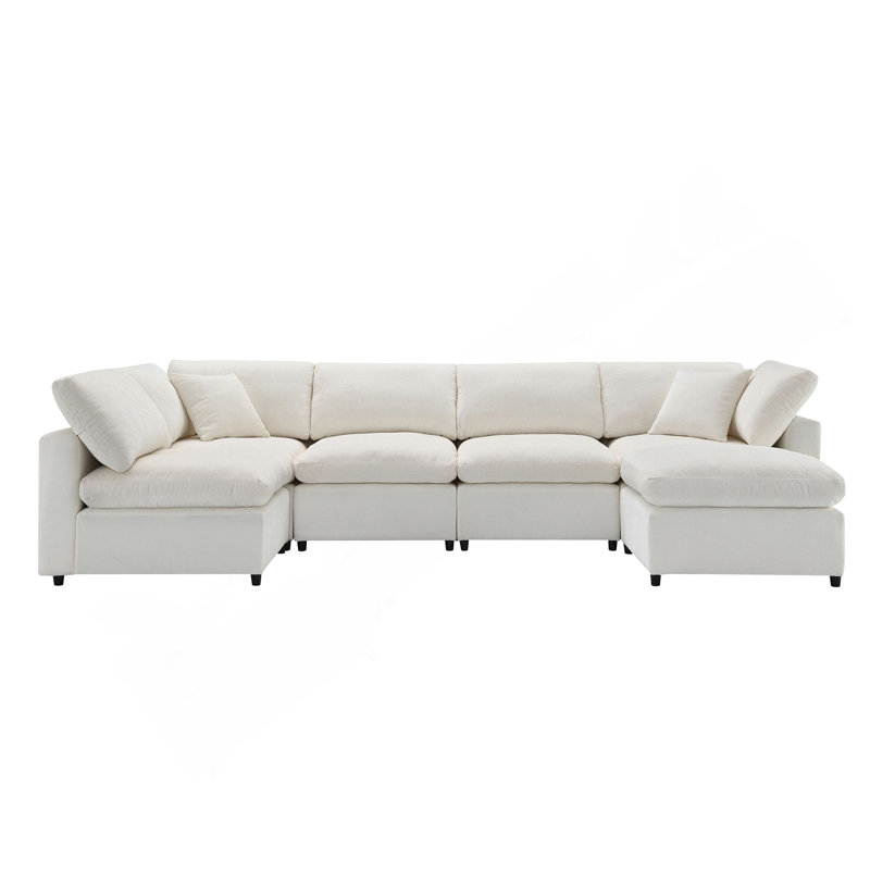 Canapé-lit modulaire de 130 po en forme de nuage, canapé-lit modulaire en chenille de 6 places avec repose-pieds, combinaison libre, canapé-lit convertible en U pour salon et appartement