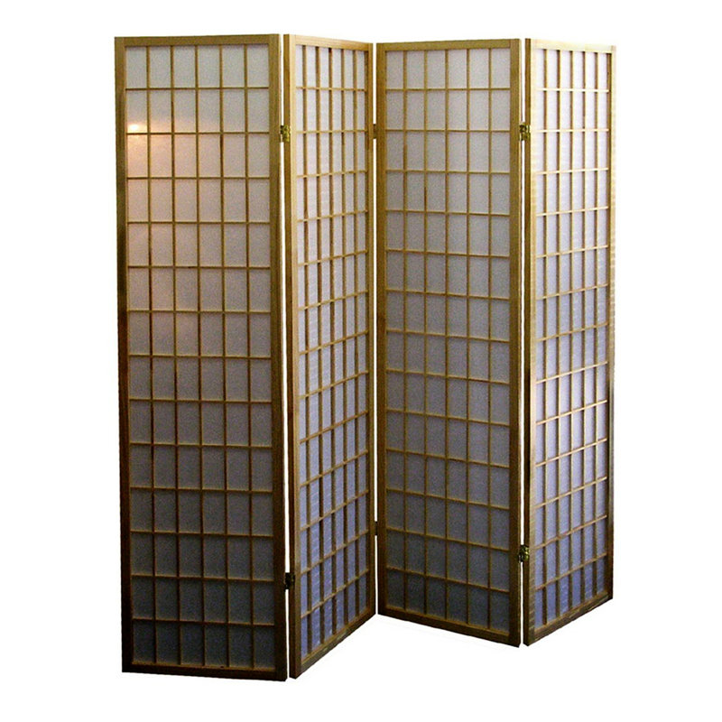 70" Japanese Style 4 Room Divider With Natural Wood. Define Private Zone. 4 Paper Panels. Folds Easily For Storage. Multicolor. 70 In H. 10 W. 60 D. 17 Lb Weight Divider, Wood Finish. Privacy Space.