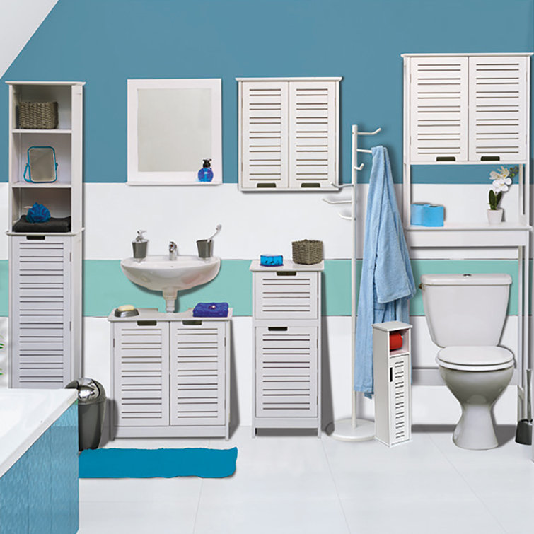 2 in 1 Toilet Roll Holder and Storage Unit Cabinet-Miami- White