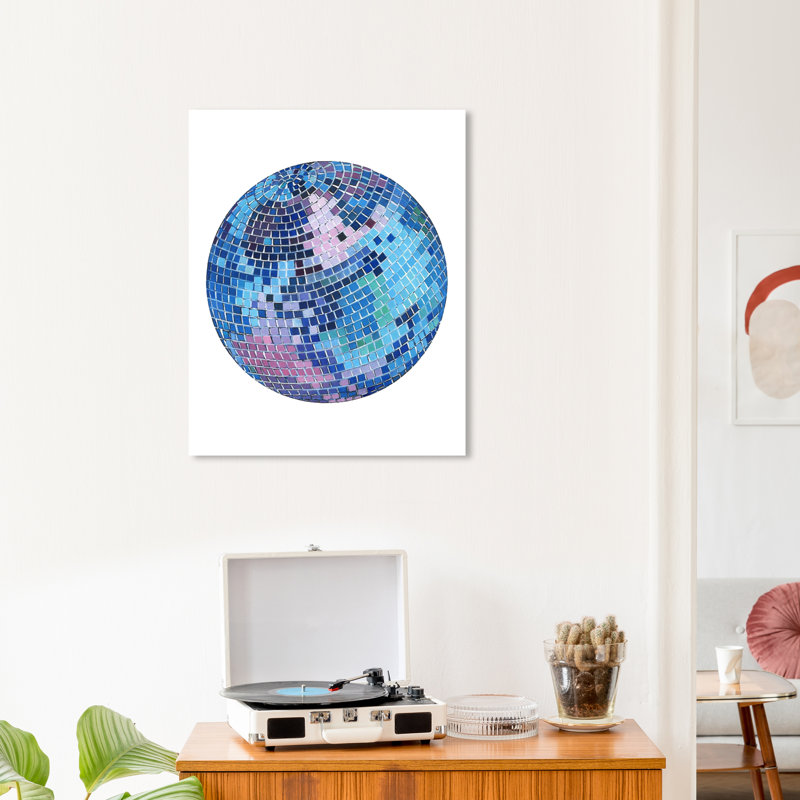 Abstrait abstrait disco sur toile bleue moderne, H 24 po x l 20 po x P 0,8 po