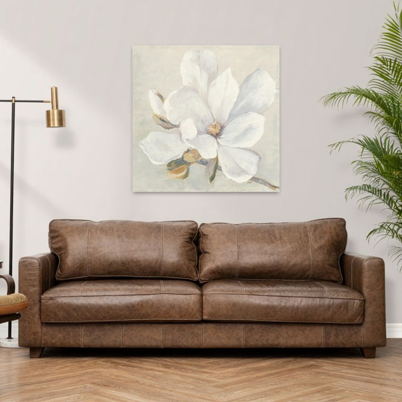 Art contemporain avec fleurs magnoliennes sereines contemporaines, H 36 po x l 36 po
