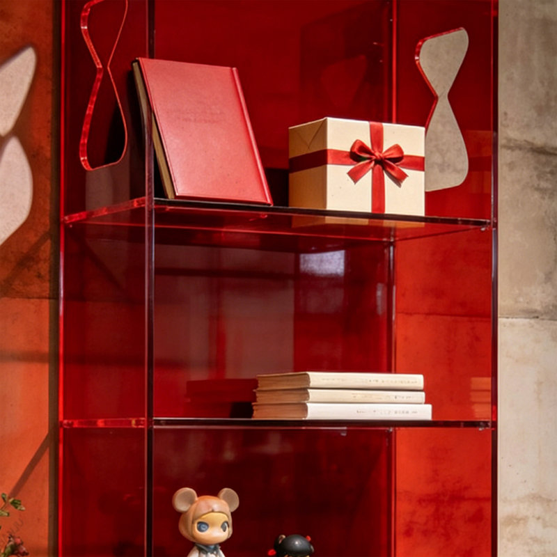 Red Acrylic Hourglass Display Shelf, 55.12" H x 23.62" W x 9.84" D