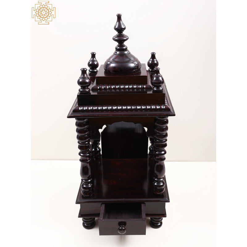 Designer en bois Puja Mandir, temple de maison laqué de 24 pouces avec tiroir