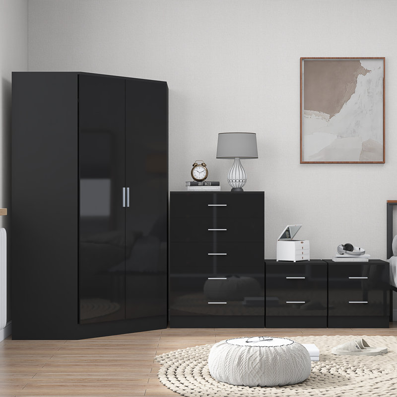 Eva Piece Bedroom Set, Black Gloss / Black Oak