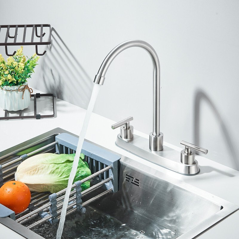 Robinet de lavabo à deux poignées en nickel brossé avec douchette Mosson