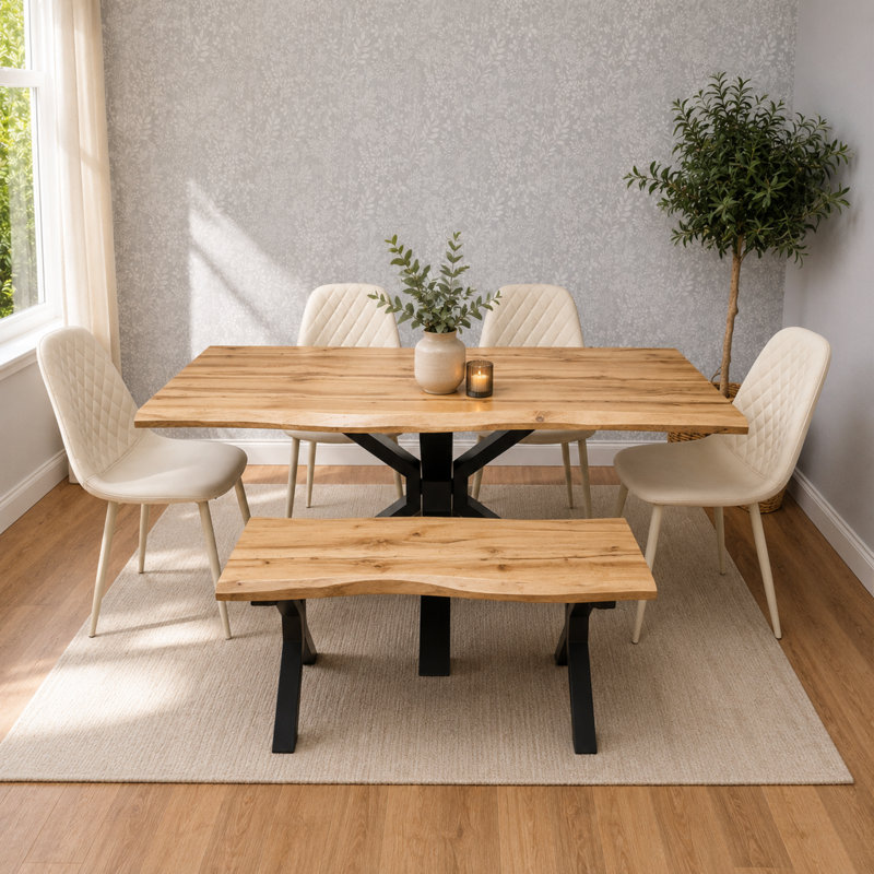 Dining Set, Cream, 75cm H x 117cm W x 77cm D