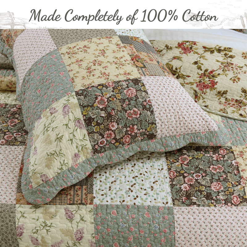 Azure Patchwork Reversible Cotton Queen Quilt Set