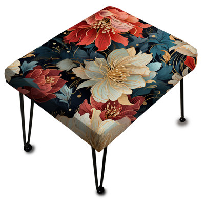 Red And Gold Contemporary Fusion Floral Delight - Floral Rectangle Ottoman