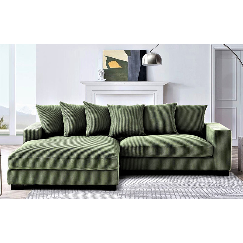 Luxe Oversized Two-Piece Left Facing Sectional Couches For Living Room, Dark Green Corduroy, Left Hand Facing