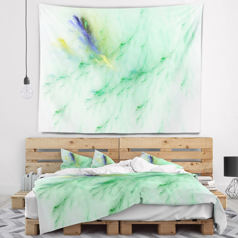 Tapisserie abstraite veines de marbre vert clair, H 32 po x l 39 po