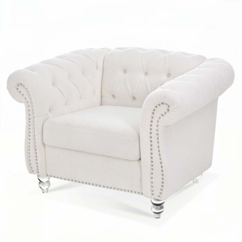Dushyant Upholstered Armchair, White Boucle, Clear