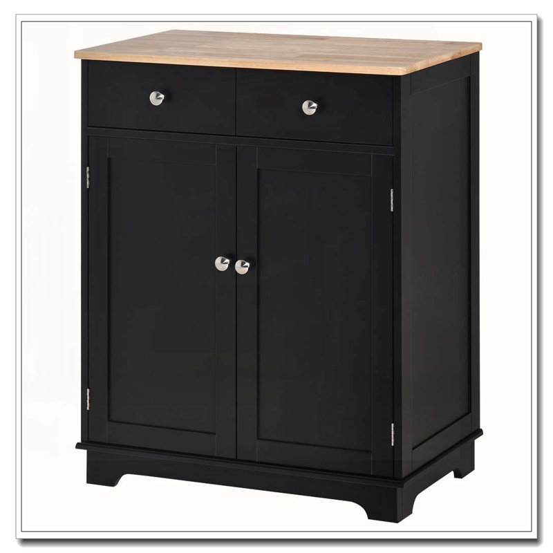 Armoire de cuisine, armoire à café avec 2 tiroirs, Noir