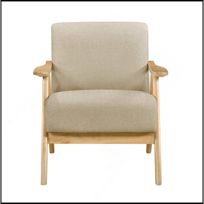 Modern Home Furniture Fabric Upholstered 1Pc Accent Chair Cushion Back And Seat Natural Finish Solid Rubberwood