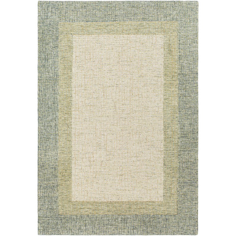 Tapis vert / beige en laine touffeté à la main Dunfermline, Rectangle 8 pi 10 po x 12 pi