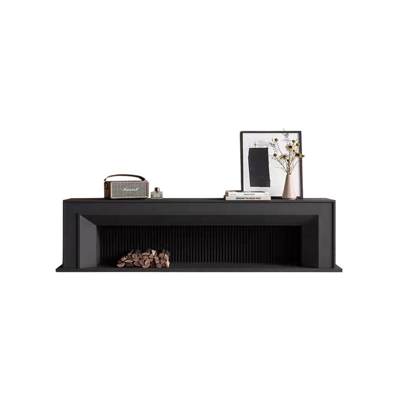 Foyer blanc en bois massif avec meuble télé, H 25,59 po x l 94,49 po x P 12,99 po, Noir