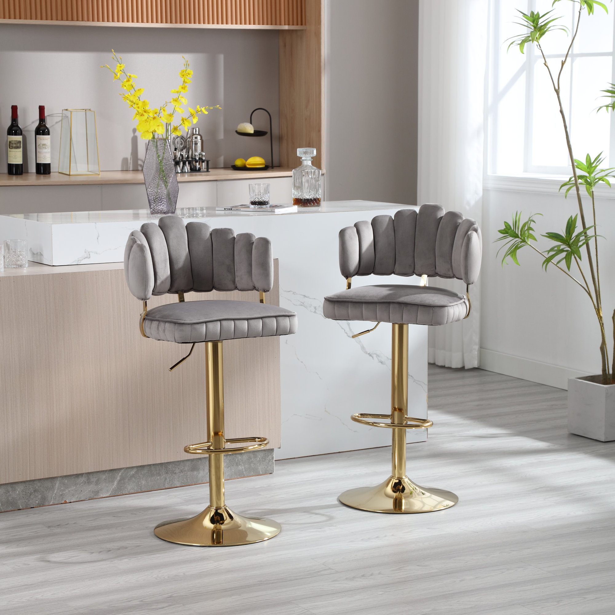 Everly Quinn Coolmore Swivel Bar Stools, Set Of 2, Adjustable Counter