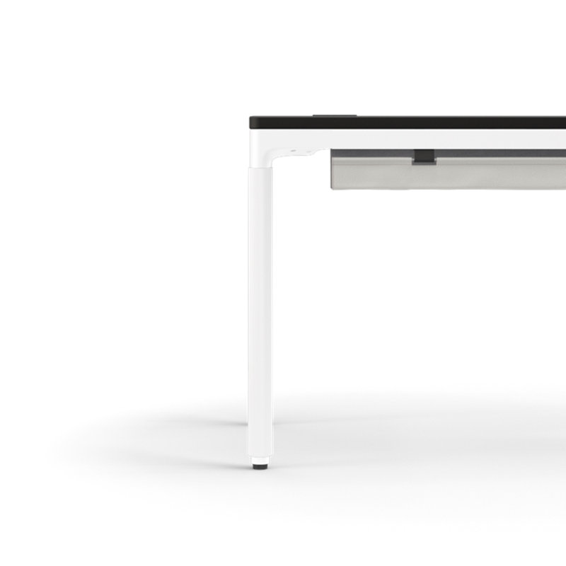 eFloat Quattro, 23 in. D x 58 in. W Sit-Stand Desk with Carbon Black Base, Carbon Black Painted Wood Top, and Black Salzburg Leather Cable Manager