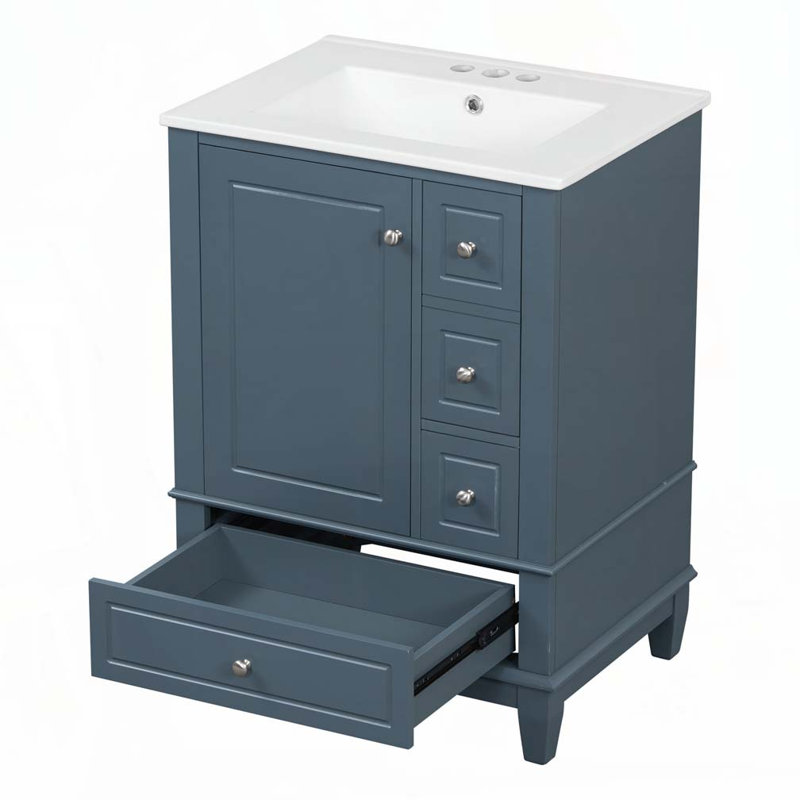 Meuble-lavabo 24 po avec lavabo en céramique, Bleu / Argent