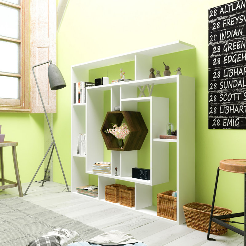 134cm H x 134cm W Geometric Bookcase, White/Walnut