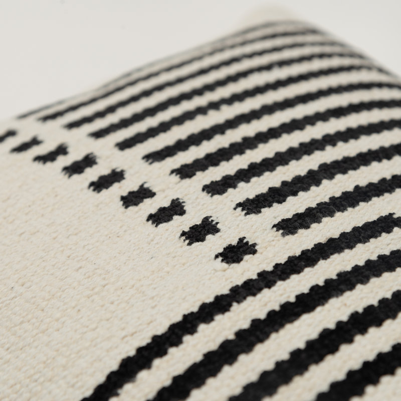 Carlus Cotton Blend/Chenille Lumbar Rectangular Pillow Cover & Insert, Natura /Black