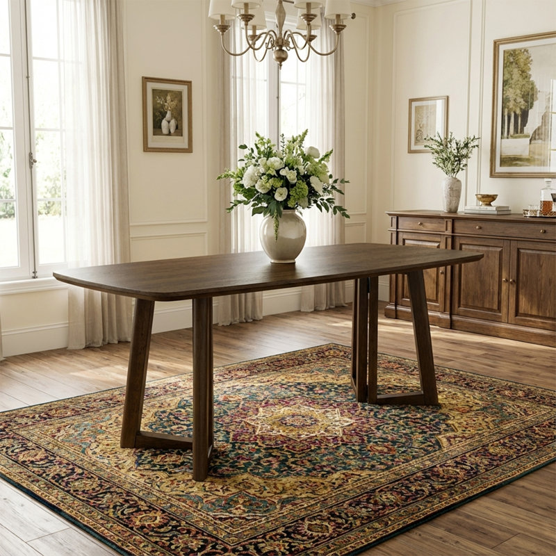 Ebern Designs Rectangular Dining Table With Solid Wood Legs, Farmhouse ...
