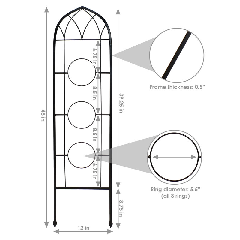 Black Steel Arched Garden Trellis with Flowerpot Supports, Set of 2