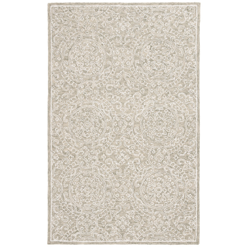 Tapis olive / ivoire touffeté à la main Damask, Rectangle de 5 pi x 8 pi