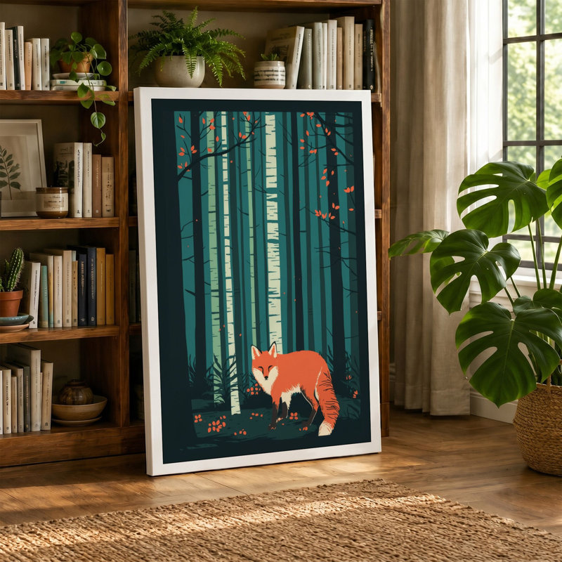 Fox in Forest Modern - Wrapped Canvas, 24x16 - 61.0 x 40.6 cm, Teal Border