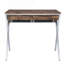 Bureau d'écriture à 2 tiroirs en chêne patiné et chrome