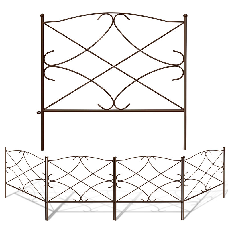 Bordure de jardin à 5 panneaux pour clôture de jardin pour chien H 24 po x L 10 pi, Marron