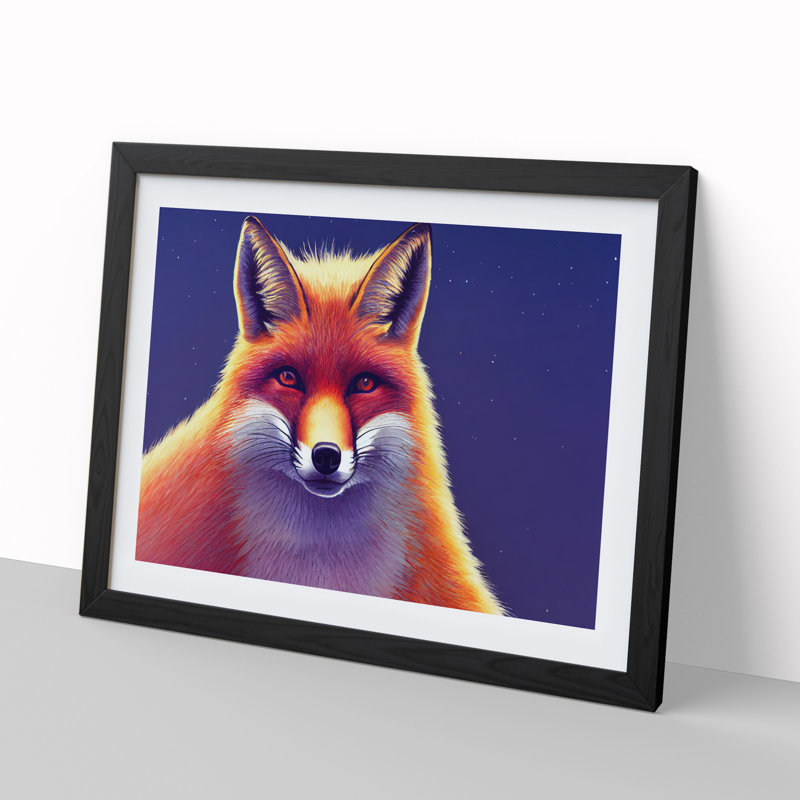 Fab Fox - Single Picture Frame Painting, Black, 25cm H x 34cm W x 2cm D