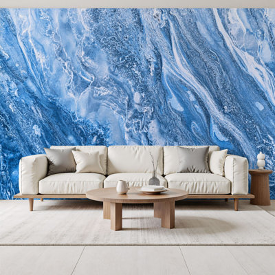 Peel and Stick Wallpaper blue marble ice Wall Murals 69"H x 96"W Removable PVC Wall Paper Self-Adhesive Wall Paintings Art Decor for Kids Bedroom Living Room Nursery Office