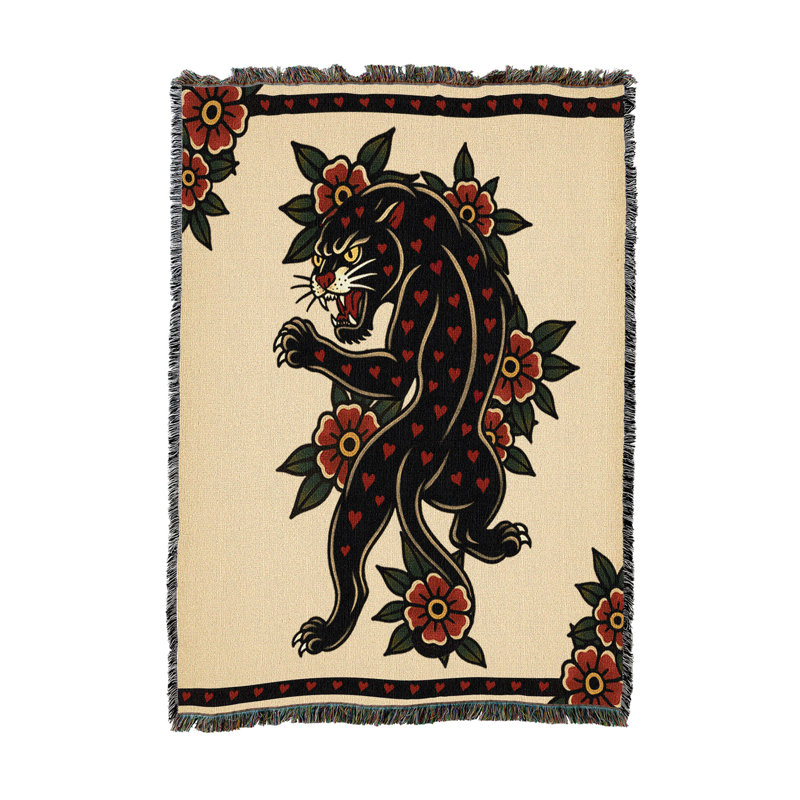 Couverture en tapisserie « Heart Breaker » de Pure Country Weavers, motif tatouage, tissé en coton, fabriquée aux États-Unis (50 x 60 pouces).