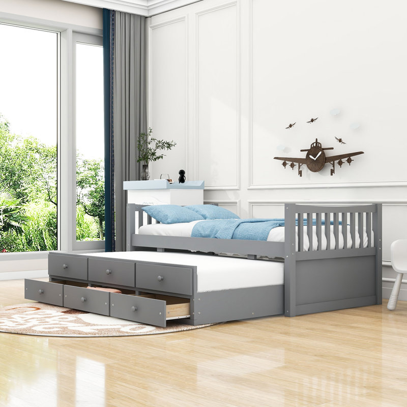  Lit de jour avec couchette et tiroirs, gris, Simple